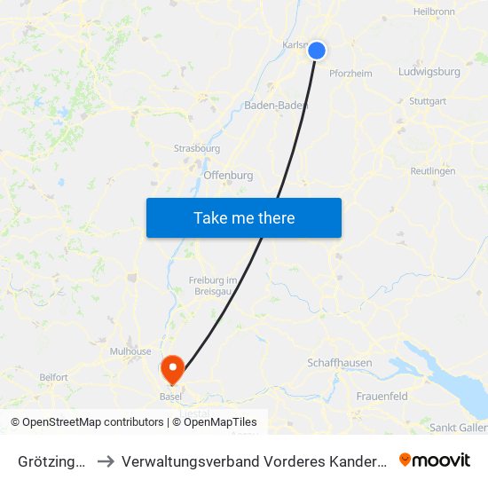 Grötzingen to Verwaltungsverband Vorderes Kandertal map