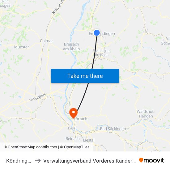 Köndringen to Verwaltungsverband Vorderes Kandertal map