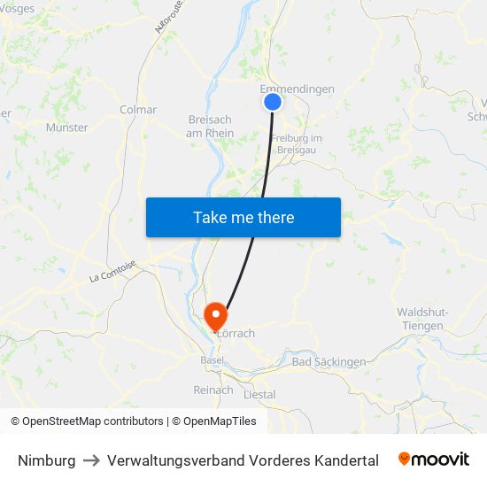 Nimburg to Verwaltungsverband Vorderes Kandertal map