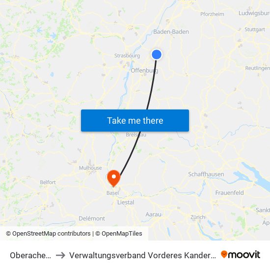 Oberachern to Verwaltungsverband Vorderes Kandertal map