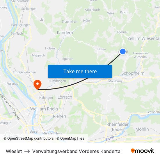 Wieslet to Verwaltungsverband Vorderes Kandertal map