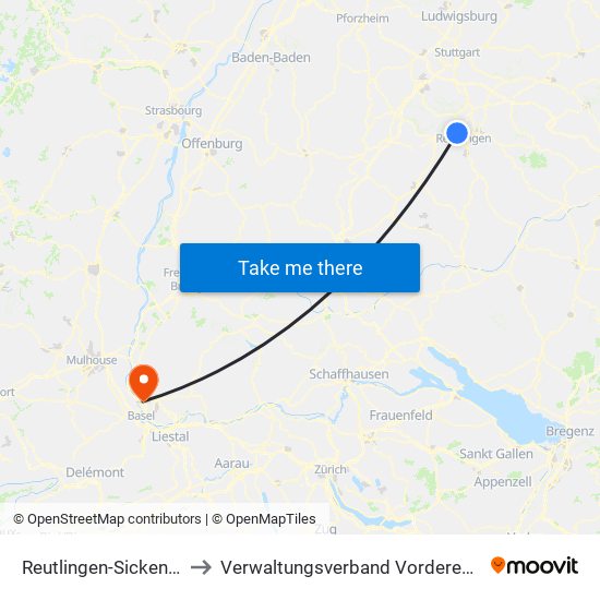 Reutlingen-Sickenhausen to Verwaltungsverband Vorderes Kandertal map