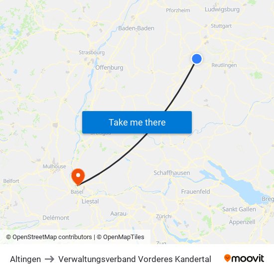 Altingen to Verwaltungsverband Vorderes Kandertal map