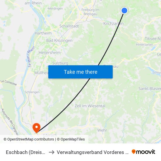 Eschbach (Dreisamtal) to Verwaltungsverband Vorderes Kandertal map