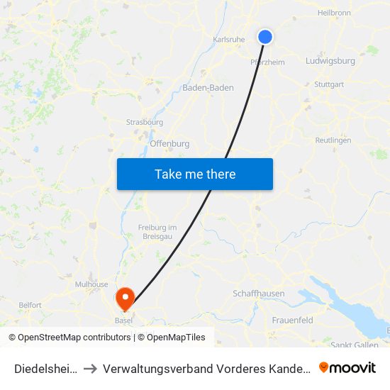 Diedelsheim to Verwaltungsverband Vorderes Kandertal map