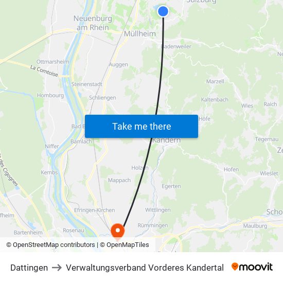 Dattingen to Verwaltungsverband Vorderes Kandertal map