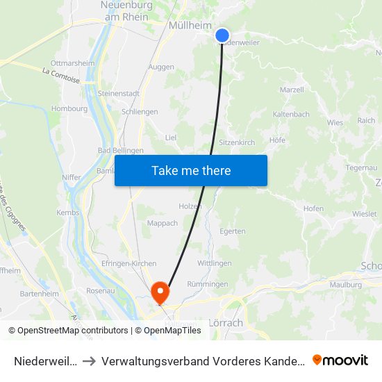 Niederweiler to Verwaltungsverband Vorderes Kandertal map