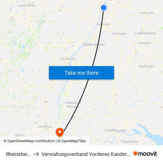 Rheinsheim to Verwaltungsverband Vorderes Kandertal map