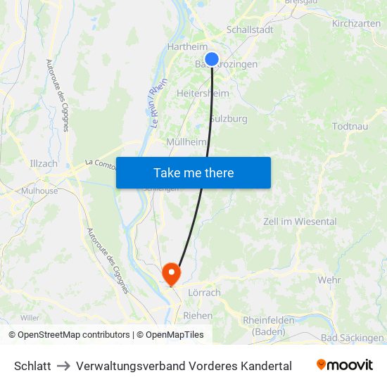 Schlatt to Verwaltungsverband Vorderes Kandertal map