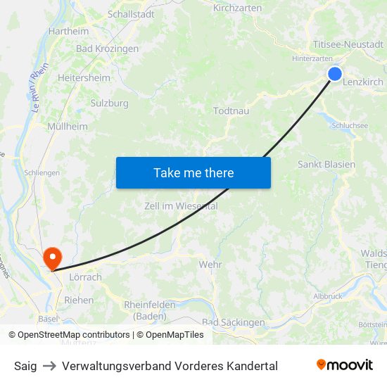 Saig to Verwaltungsverband Vorderes Kandertal map