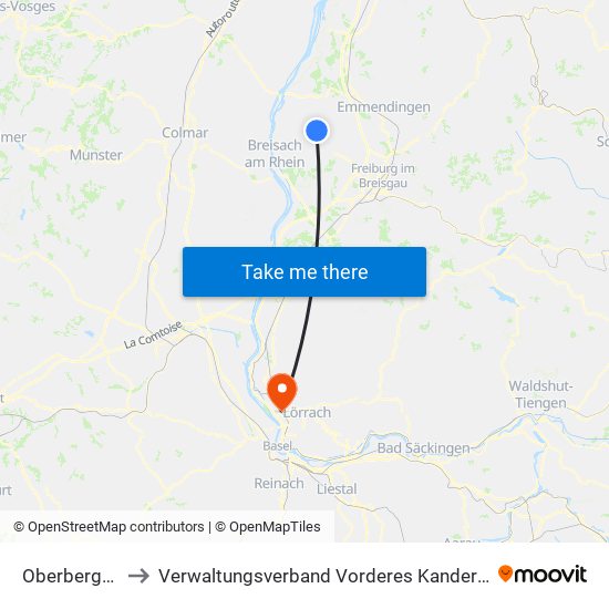 Oberbergen to Verwaltungsverband Vorderes Kandertal map