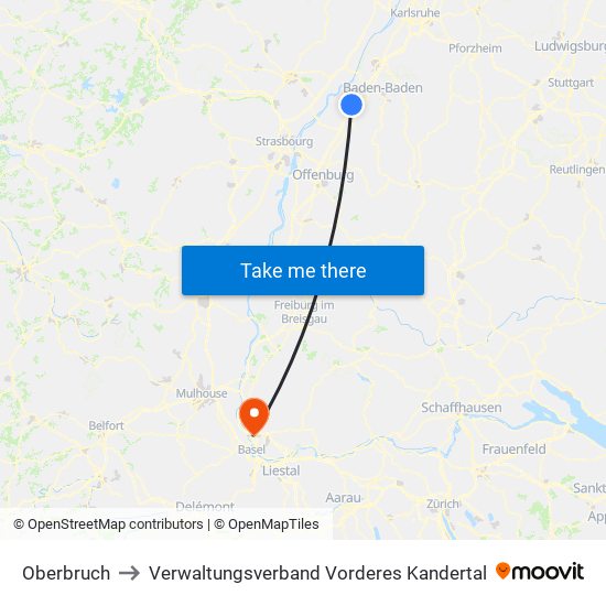 Oberbruch to Verwaltungsverband Vorderes Kandertal map