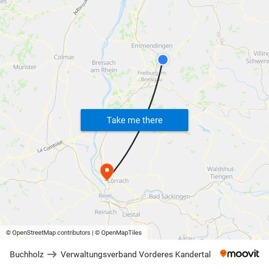Buchholz to Verwaltungsverband Vorderes Kandertal map