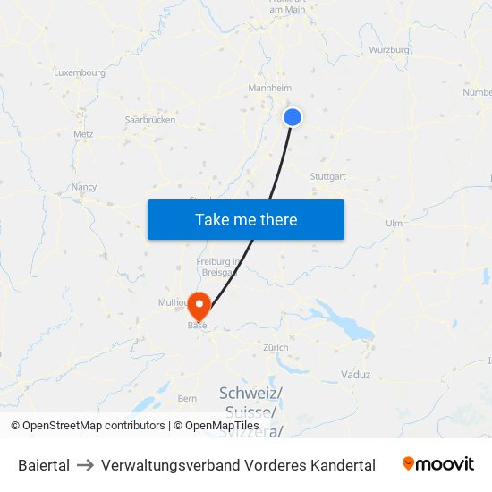 Baiertal to Verwaltungsverband Vorderes Kandertal map