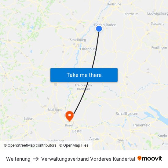 Weitenung to Verwaltungsverband Vorderes Kandertal map