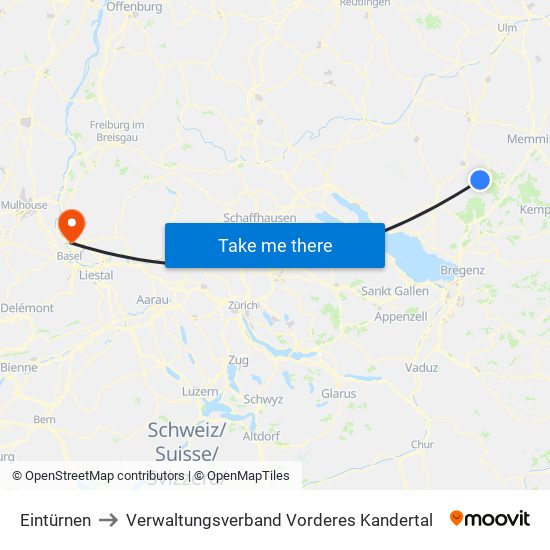 Eintürnen to Verwaltungsverband Vorderes Kandertal map