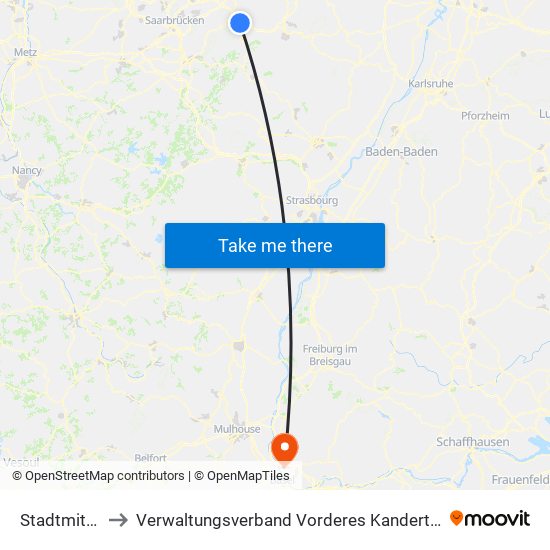 Stadtmitte to Verwaltungsverband Vorderes Kandertal map