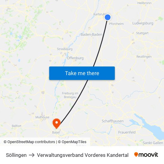 Söllingen to Verwaltungsverband Vorderes Kandertal map