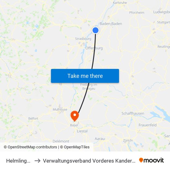 Helmlingen to Verwaltungsverband Vorderes Kandertal map