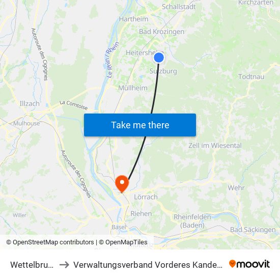 Wettelbrunn to Verwaltungsverband Vorderes Kandertal map