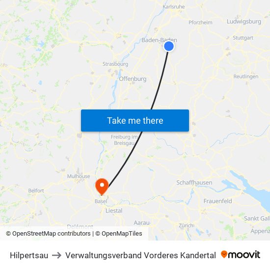 Hilpertsau to Verwaltungsverband Vorderes Kandertal map
