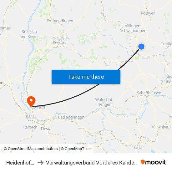 Heidenhofen to Verwaltungsverband Vorderes Kandertal map