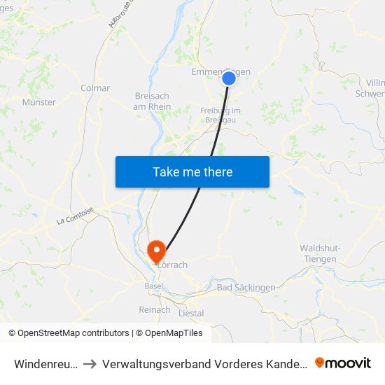 Windenreute to Verwaltungsverband Vorderes Kandertal map