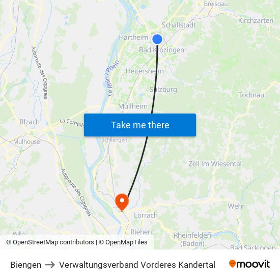 Biengen to Verwaltungsverband Vorderes Kandertal map