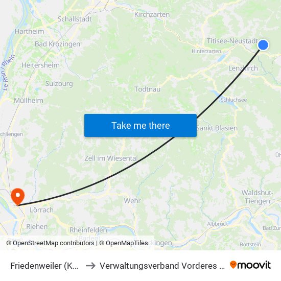 Friedenweiler (Kernort) to Verwaltungsverband Vorderes Kandertal map