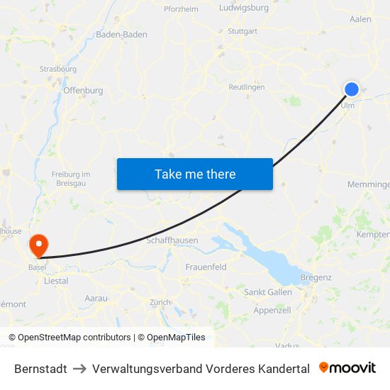 Bernstadt to Verwaltungsverband Vorderes Kandertal map