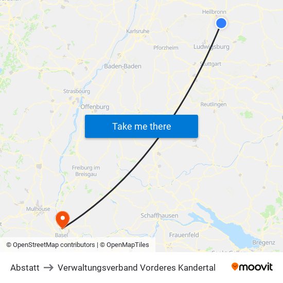 Abstatt to Verwaltungsverband Vorderes Kandertal map