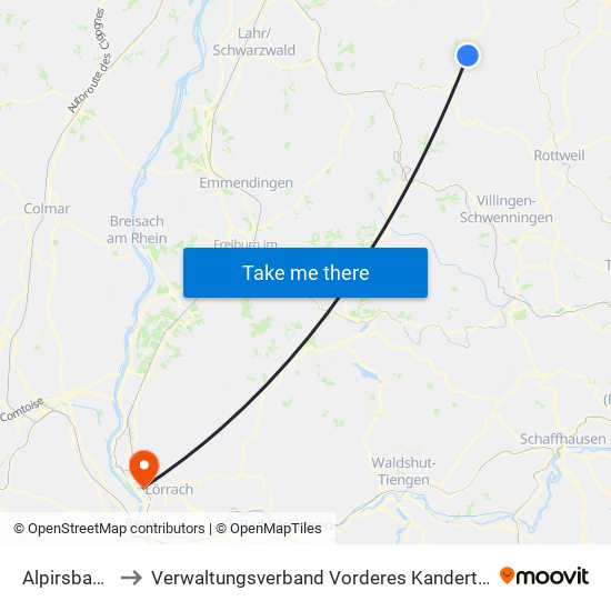 Alpirsbach to Verwaltungsverband Vorderes Kandertal map