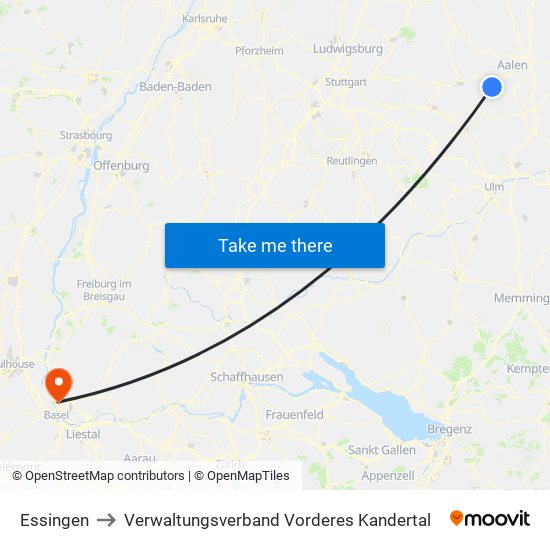 Essingen to Verwaltungsverband Vorderes Kandertal map