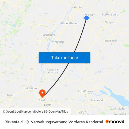 Birkenfeld to Verwaltungsverband Vorderes Kandertal map