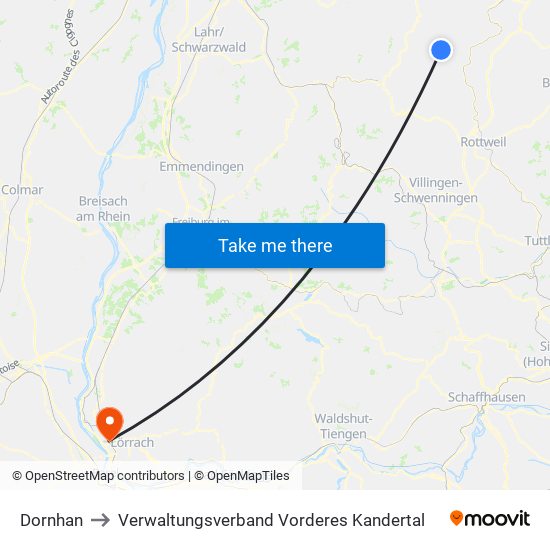 Dornhan to Verwaltungsverband Vorderes Kandertal map