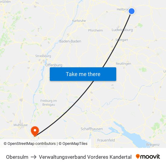 Obersulm to Verwaltungsverband Vorderes Kandertal map