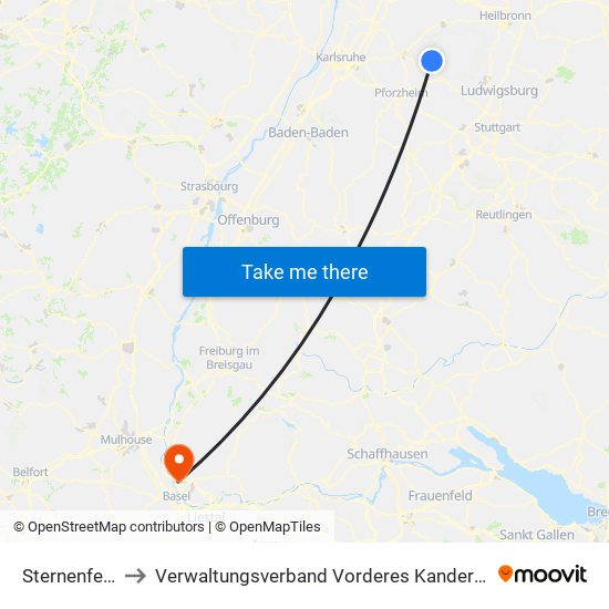 Sternenfels to Verwaltungsverband Vorderes Kandertal map