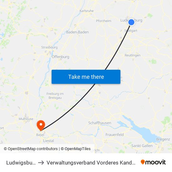 Ludwigsburg to Verwaltungsverband Vorderes Kandertal map