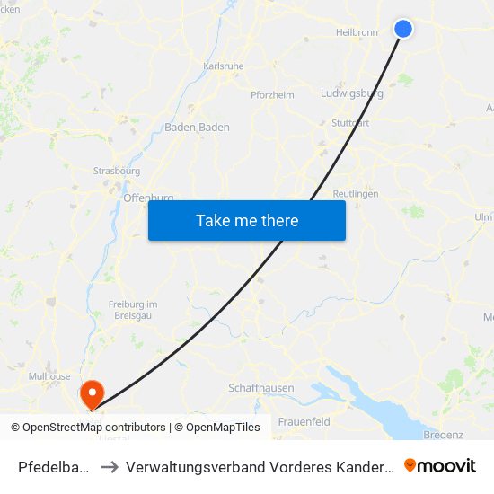 Pfedelbach to Verwaltungsverband Vorderes Kandertal map