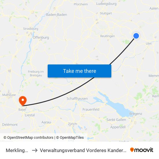 Merklingen to Verwaltungsverband Vorderes Kandertal map