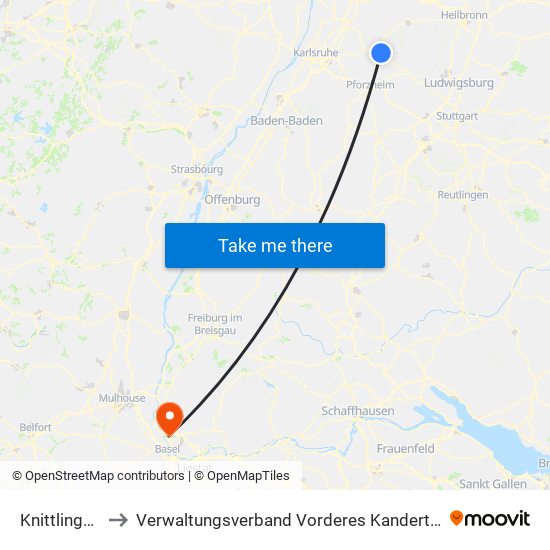 Knittlingen to Verwaltungsverband Vorderes Kandertal map