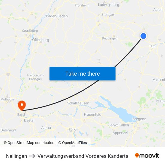 Nellingen to Verwaltungsverband Vorderes Kandertal map