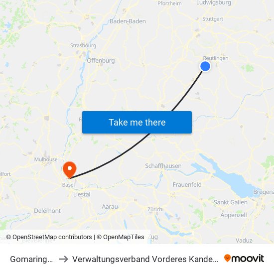 Gomaringen to Verwaltungsverband Vorderes Kandertal map