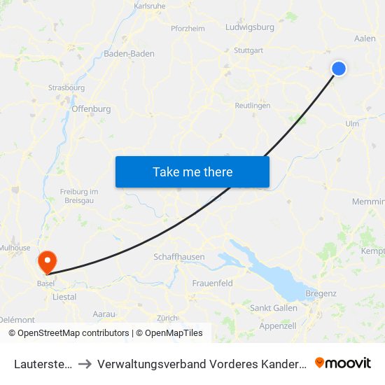 Lauterstein to Verwaltungsverband Vorderes Kandertal map