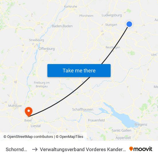 Schorndorf to Verwaltungsverband Vorderes Kandertal map