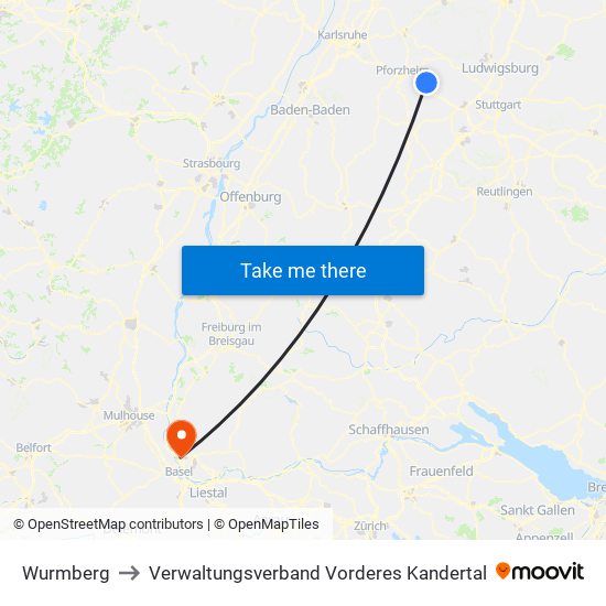Wurmberg to Verwaltungsverband Vorderes Kandertal map