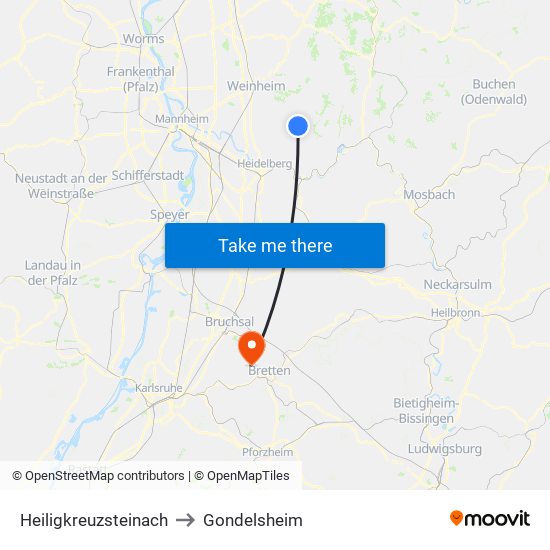 Heiligkreuzsteinach to Gondelsheim map