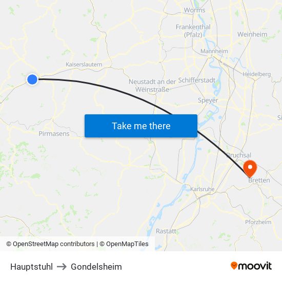 Hauptstuhl to Gondelsheim map