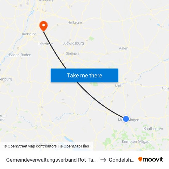 Gemeindeverwaltungsverband Rot-Tannheim to Gondelsheim map