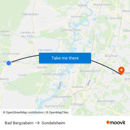 Bad Bergzabern to Gondelsheim map